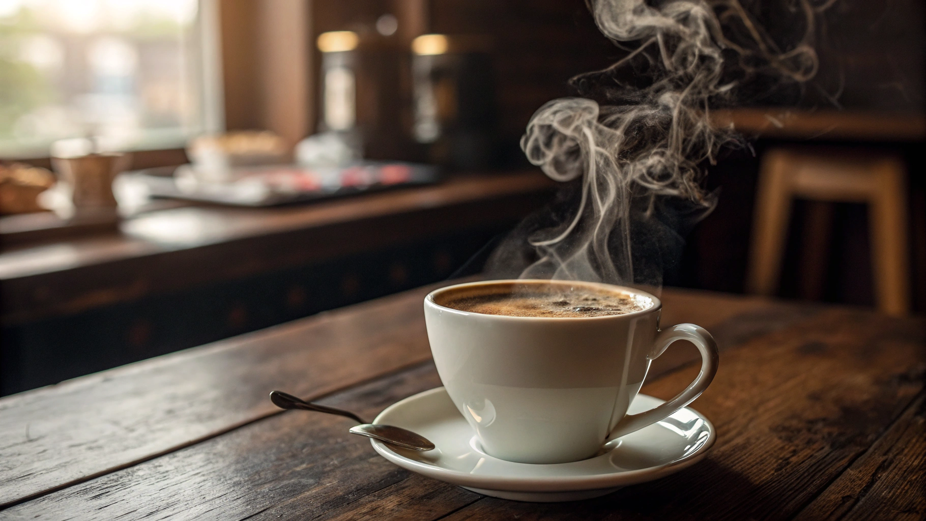 Close up of a rich coffee pour into a ceramic mug