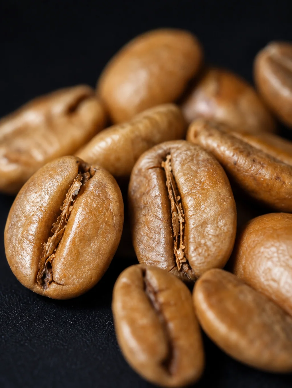Freshly roasted coffee beans in a ceramic bowl