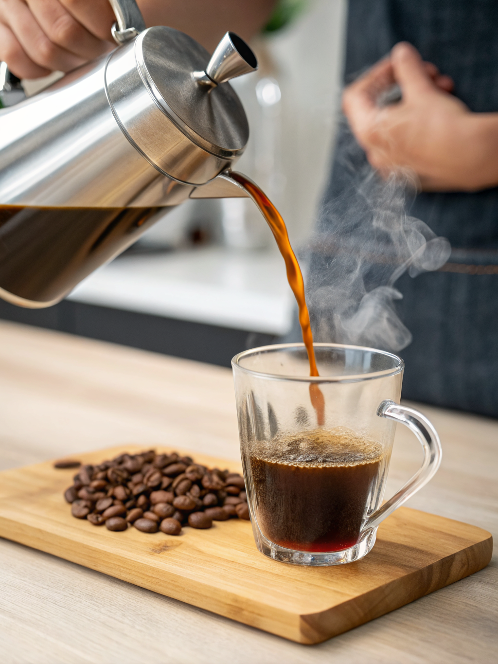 A warm, close-up shot of a fresh coffee pour at Rahma Roasters, highlighting the rich texture and amber tones of our signature roast
