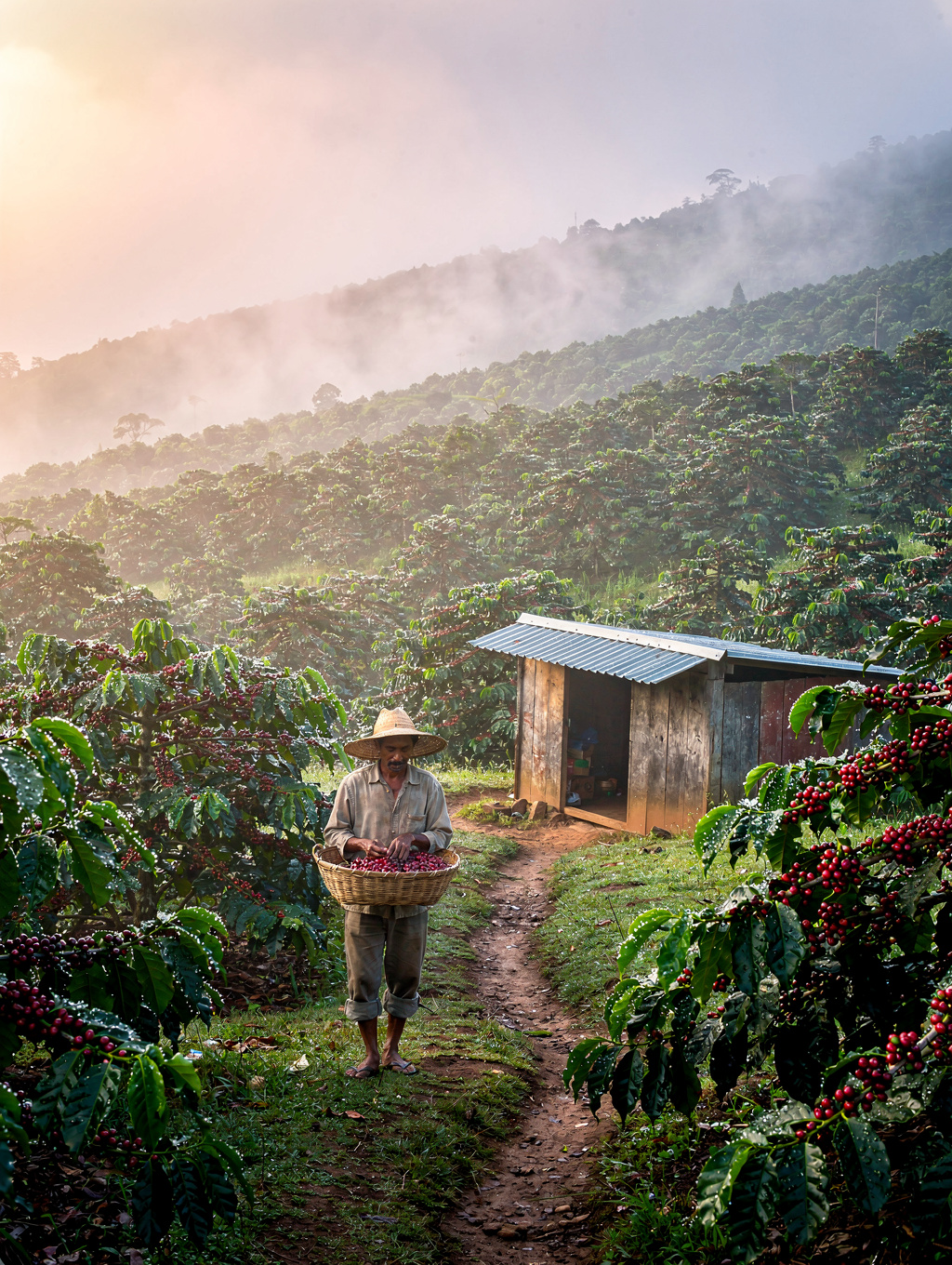 Coffee cherries drying at Beneficia Estates