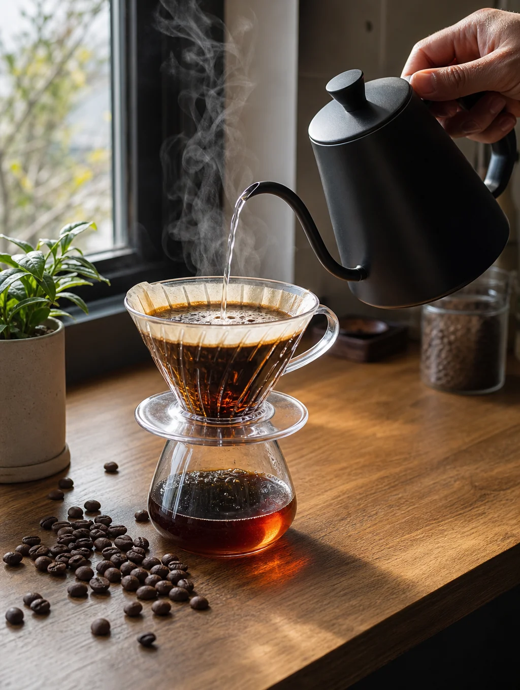 Pour-over coffee brewing at Rahma Roasters
